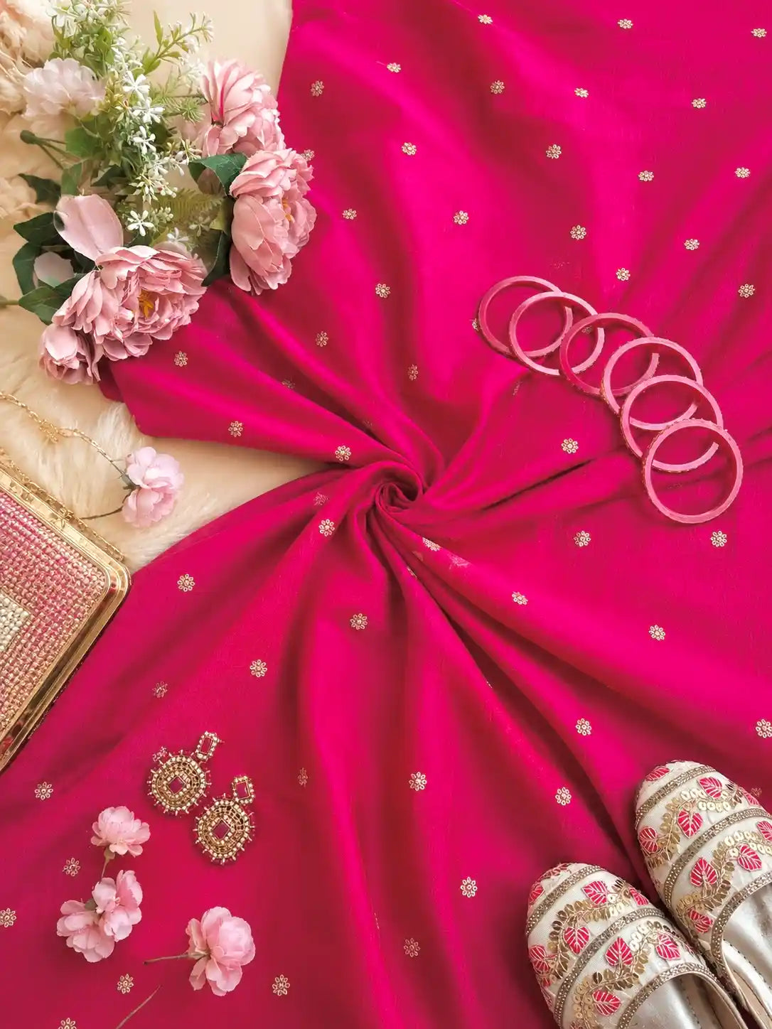 Luxury Rani Pink Designer Butti Fabric Cut