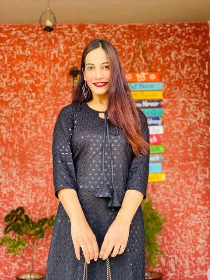 Gulnaz Black Sequin Embroidered Kurta