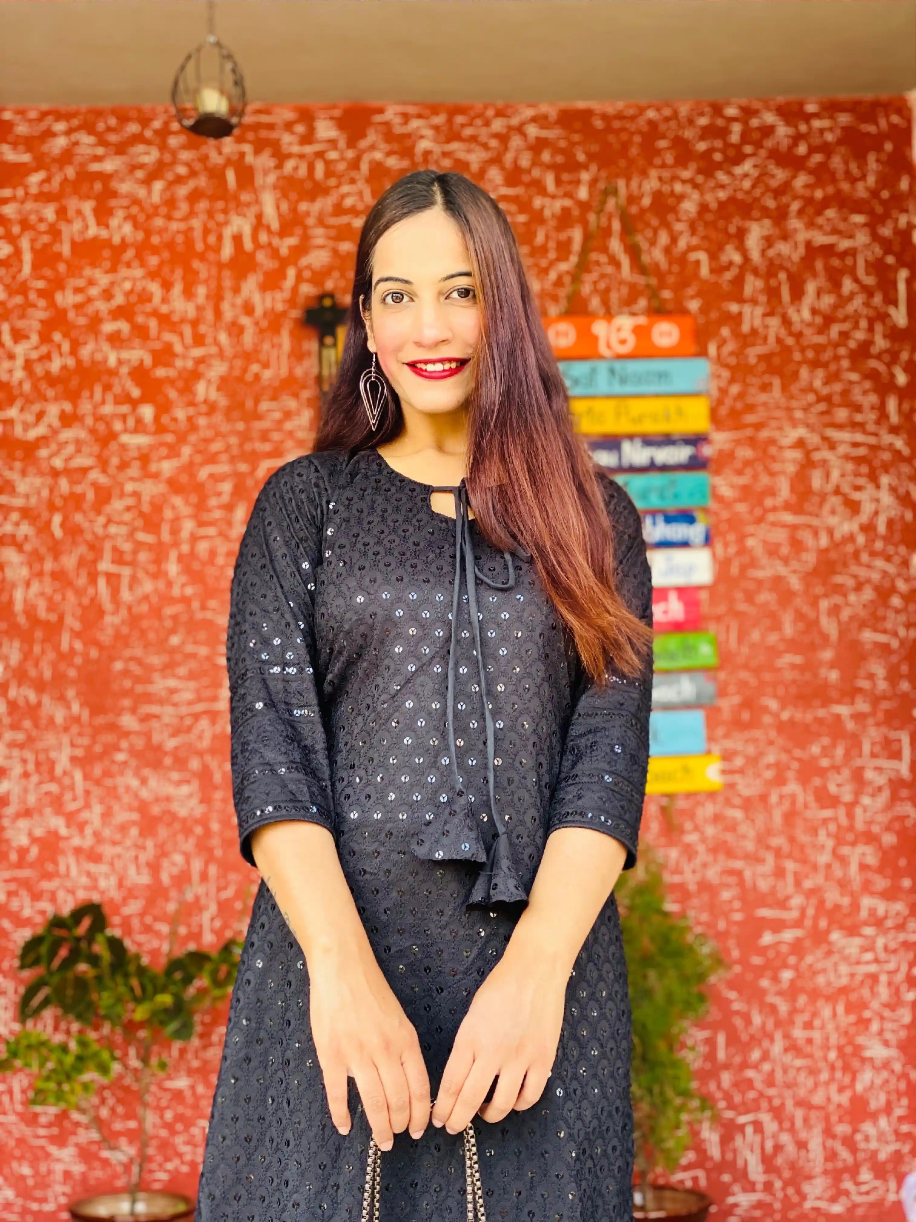 Gulnaz Black Sequin Embroidered Kurta