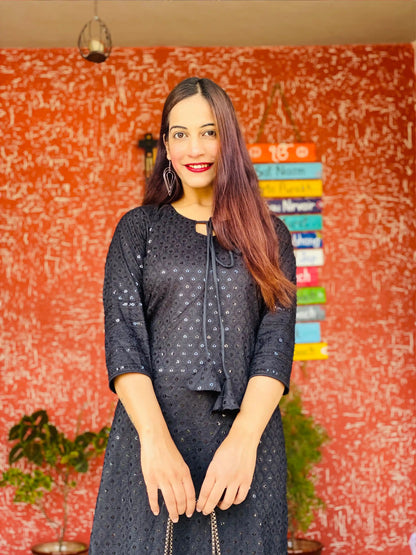 Gulnaz Black Sequin Embroidered Kurta