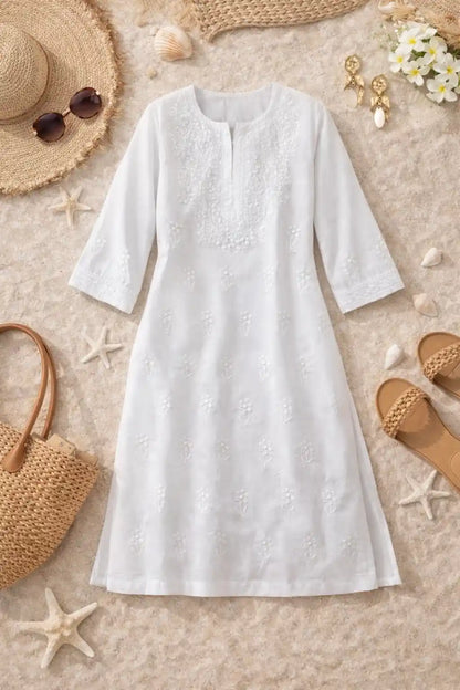 Soft White Chikan Embroidered Kurta