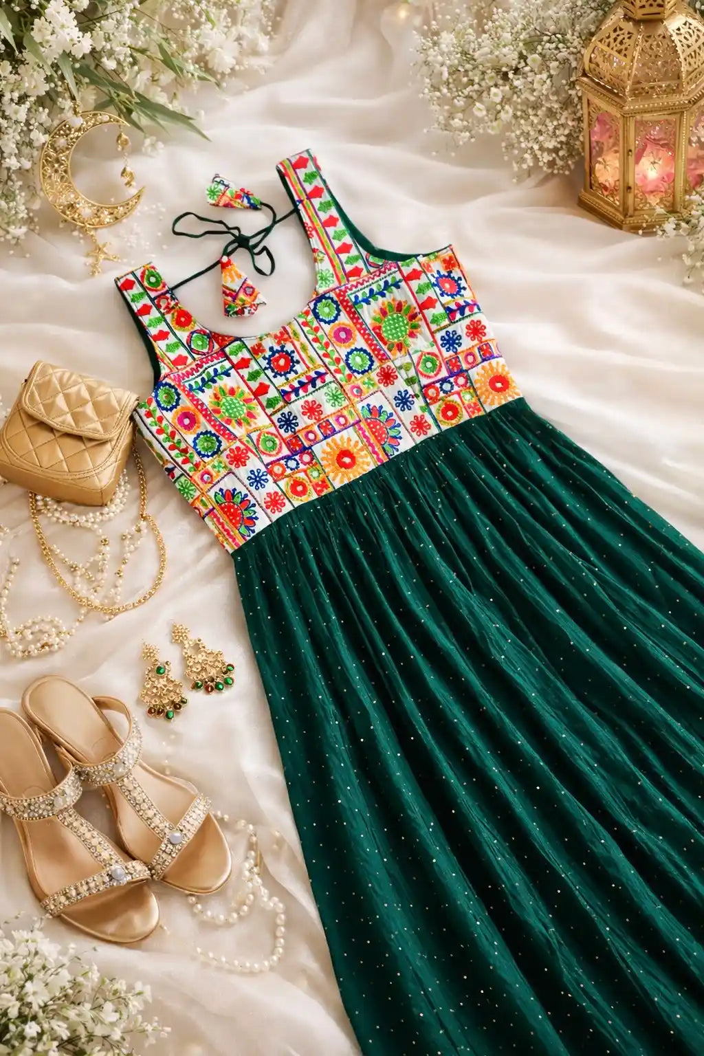 Denim Green Embroidered Gulnaz Kurta
