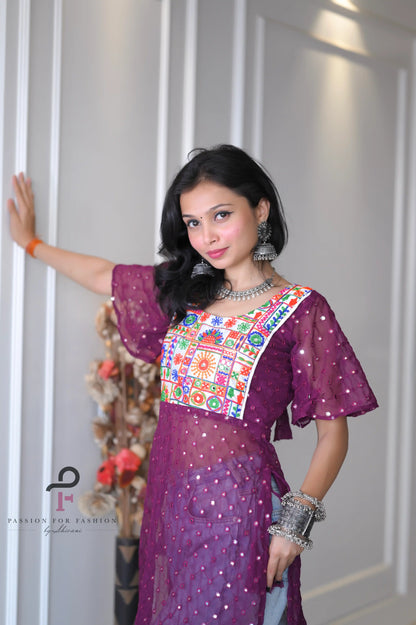 Plum Wine Kutchi Embroidered Gulnaz Kurta
