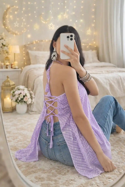 Shimmer Lilac Gulnaz Embroidered Kurta