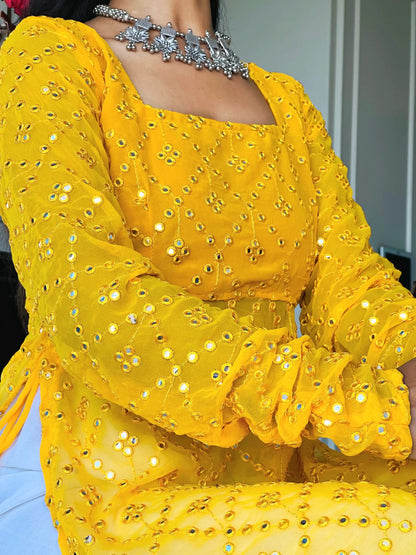 Amber Yellow Mirror Gulnaz Kurta