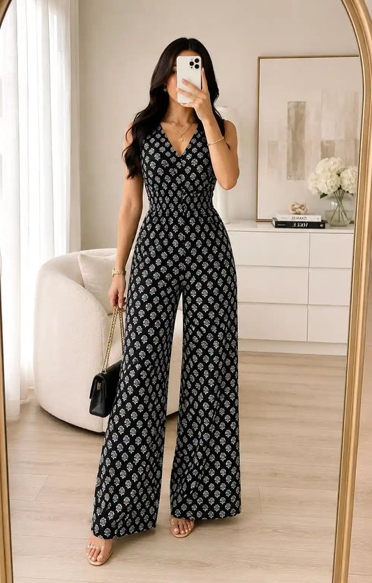 Chic Black Block Print Jumpsuit