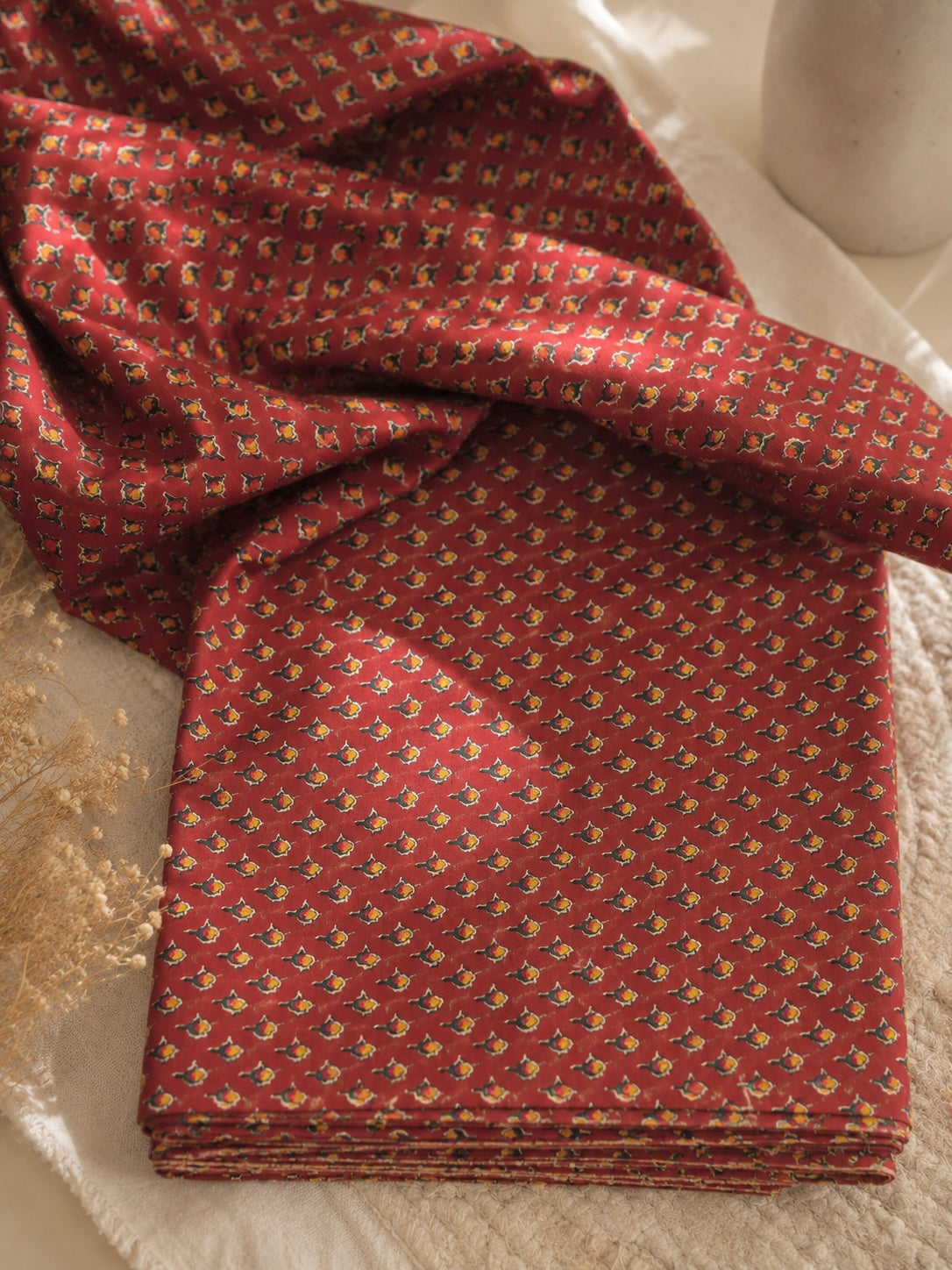 Premium Maroon Buti Cotton Fabric
