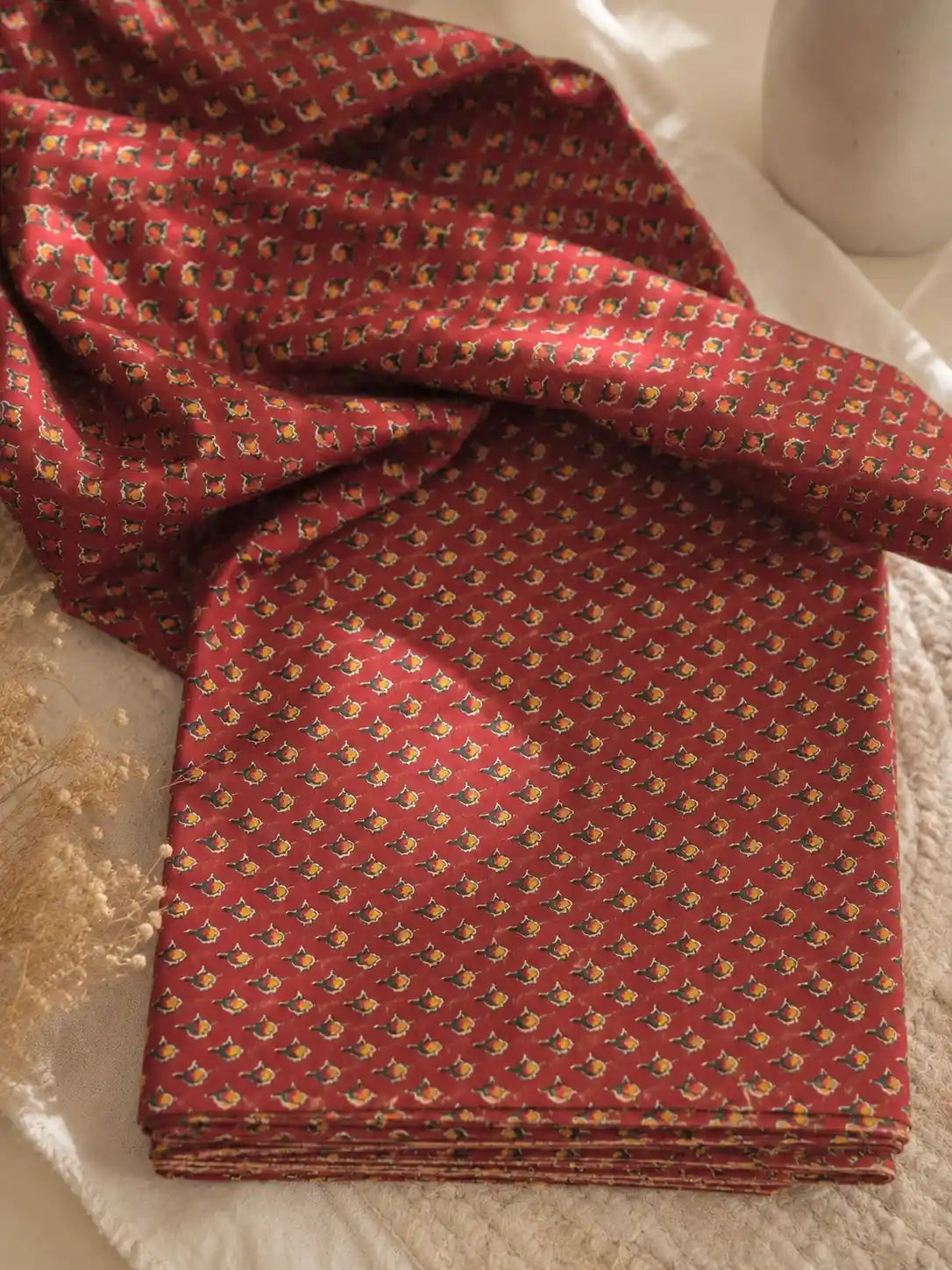 Premium Maroon Buti Cotton Fabric