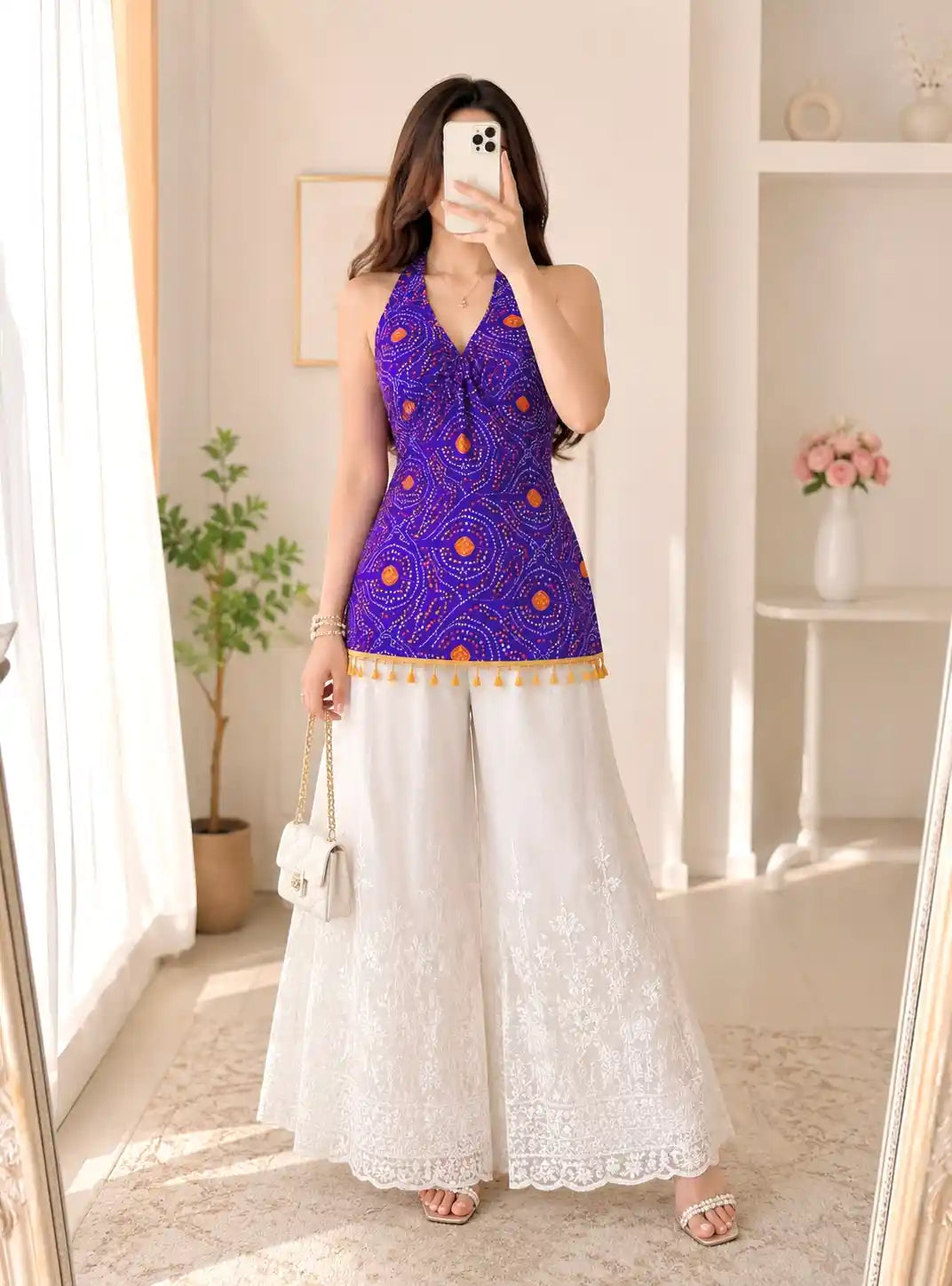 Boho Bloom Purple Bandhej Top