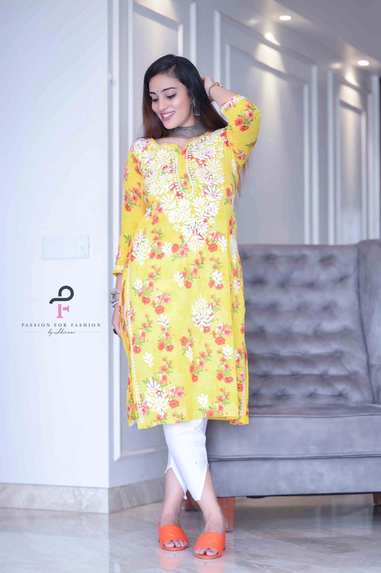 Blush Yellow Mulmul Chikan Kurta