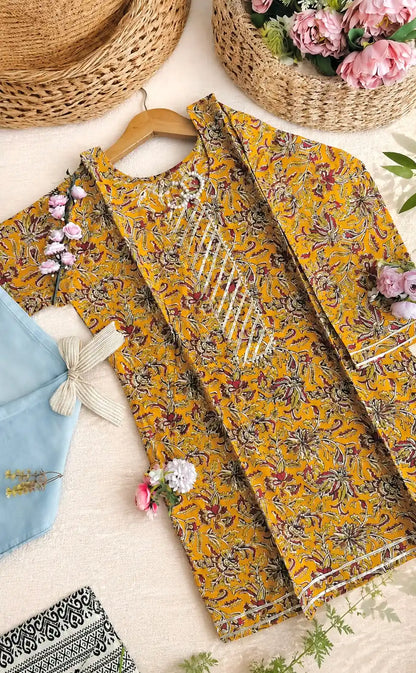 Jaipuri Mustard Kalamkari Short Kurta