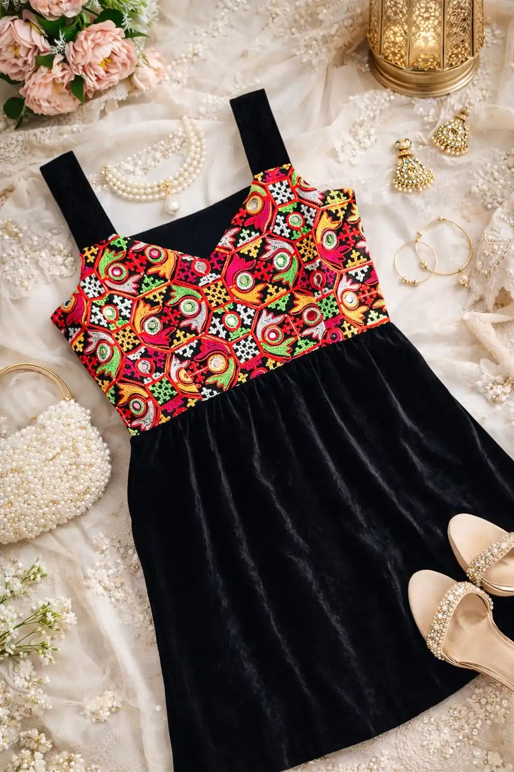Black Gamti Embroidered Denim Fit