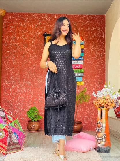 Twilight Black Sequence Gulnaz Kurta