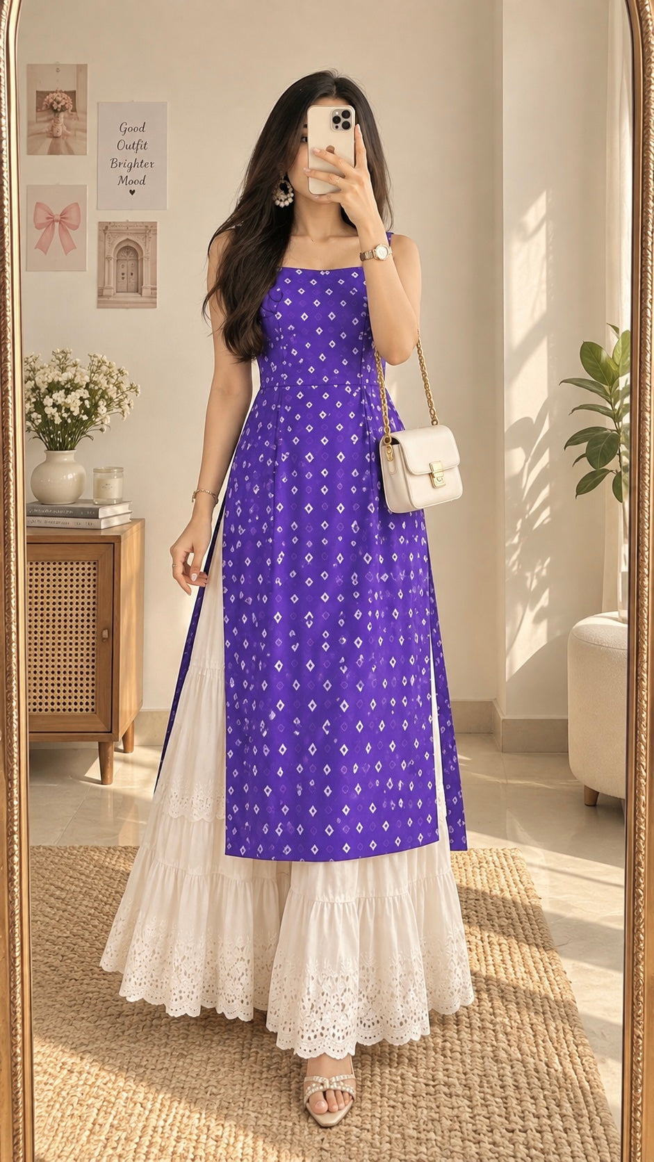 Lavender Bloom Bandhej Gulnaz Kurta