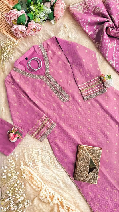 Orchid Pink Banarasi Suit Set