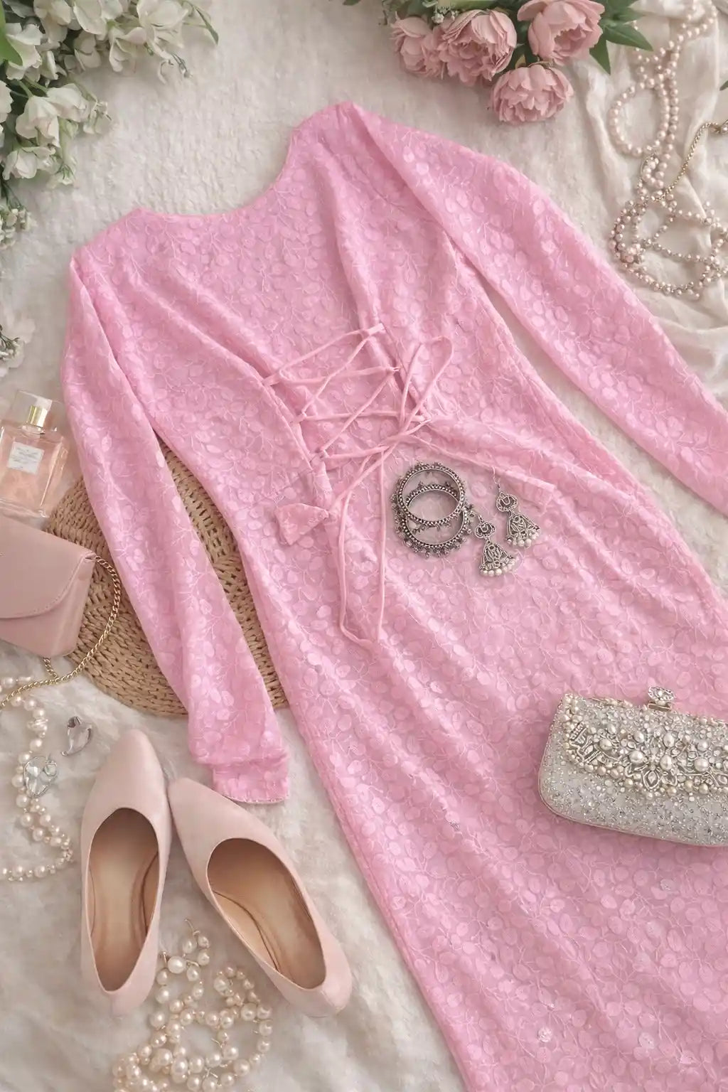 Gulnaz Blush Pink Embroidered Kurta