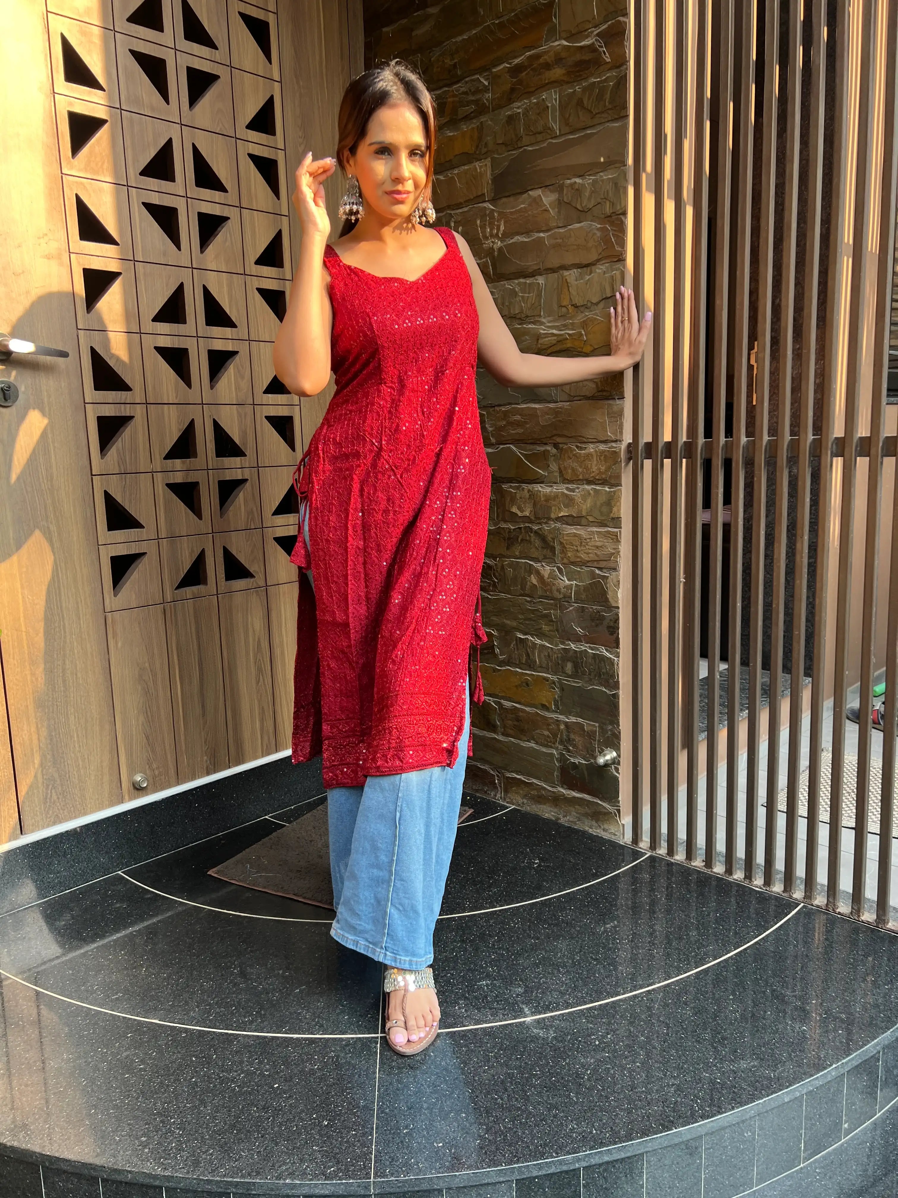 Swati's Scarlet Maroon Sequence Gulnaz Kurta