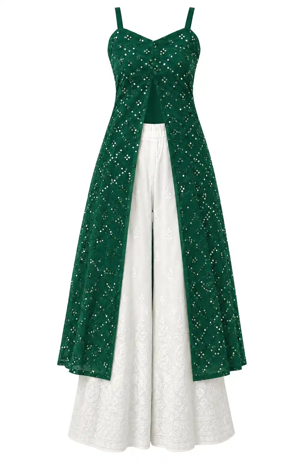 Shimmer Green Embellished Mirror Kurta