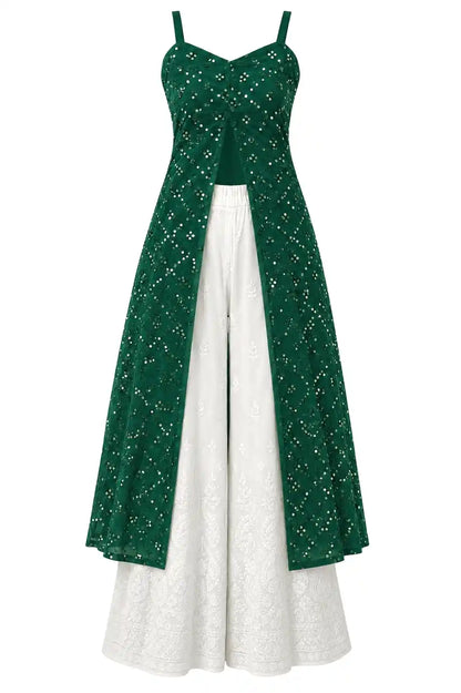 Shimmer Green Embellished Mirror Kurta