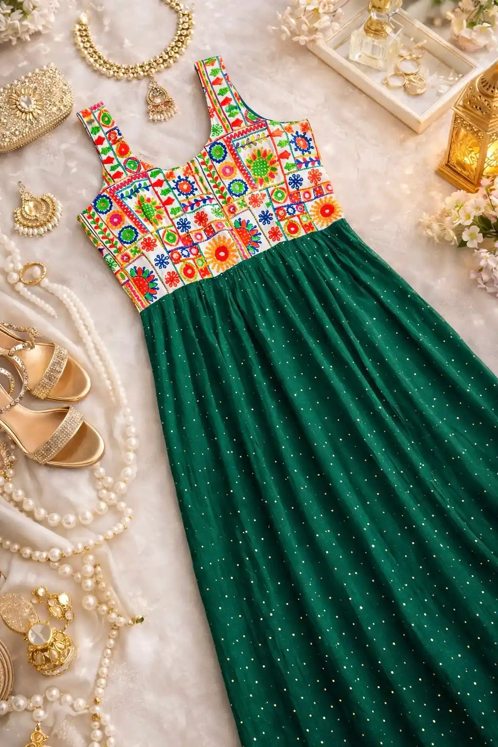Denim Green Embroidered Gulnaz Kurta
