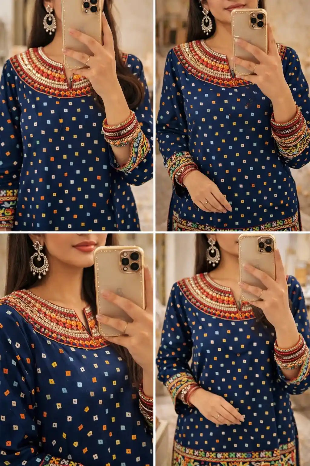 Blue Bandhej Gamti Kurta