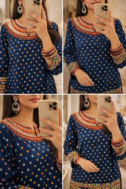 Blue Bandhej Gamti Kurta