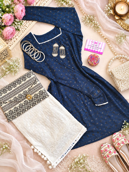 Gulnaz Blue Sequin Embroidered Kurta