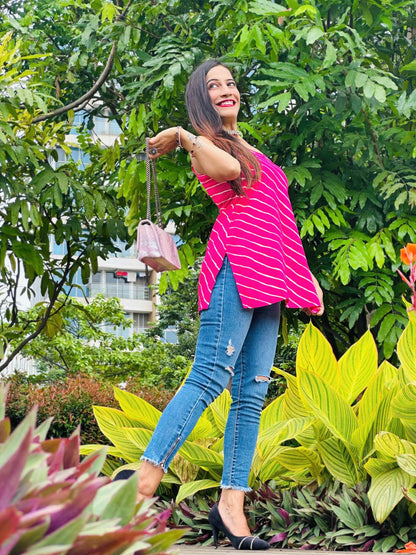 Pretty In Pink Lehriya Denim Kurta