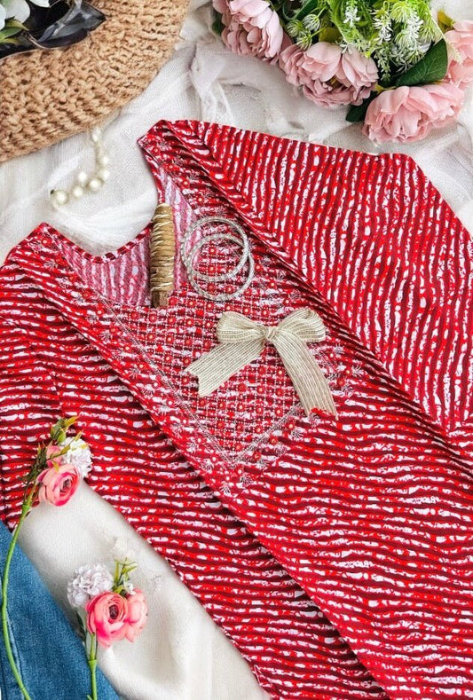 Blush Red Lehriya Short Kurta - Passion for Fashion by Shivani