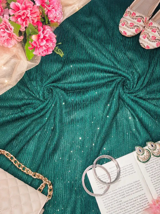 Luxury Emerald Green Sequin Embroidered Fabric Cut