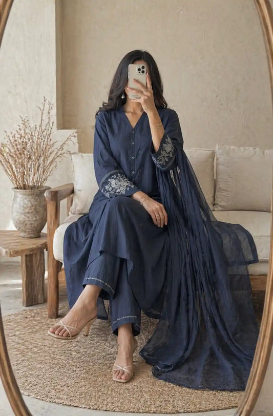 Meher Charcoal Embroidered Suit Set