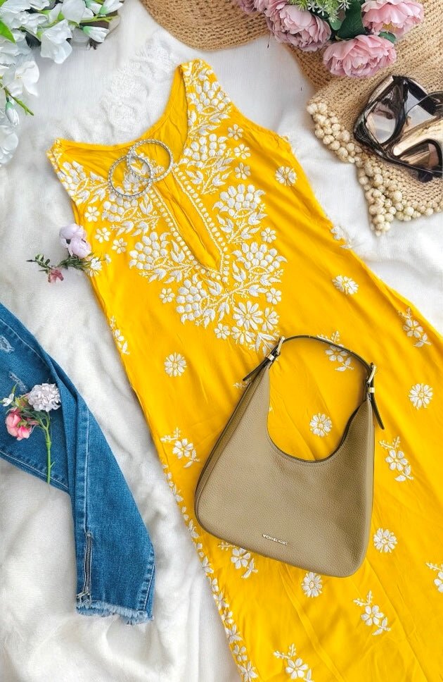 Blush Yellow Aliya Chikan Kurta - Passion for Fashion by Shivani