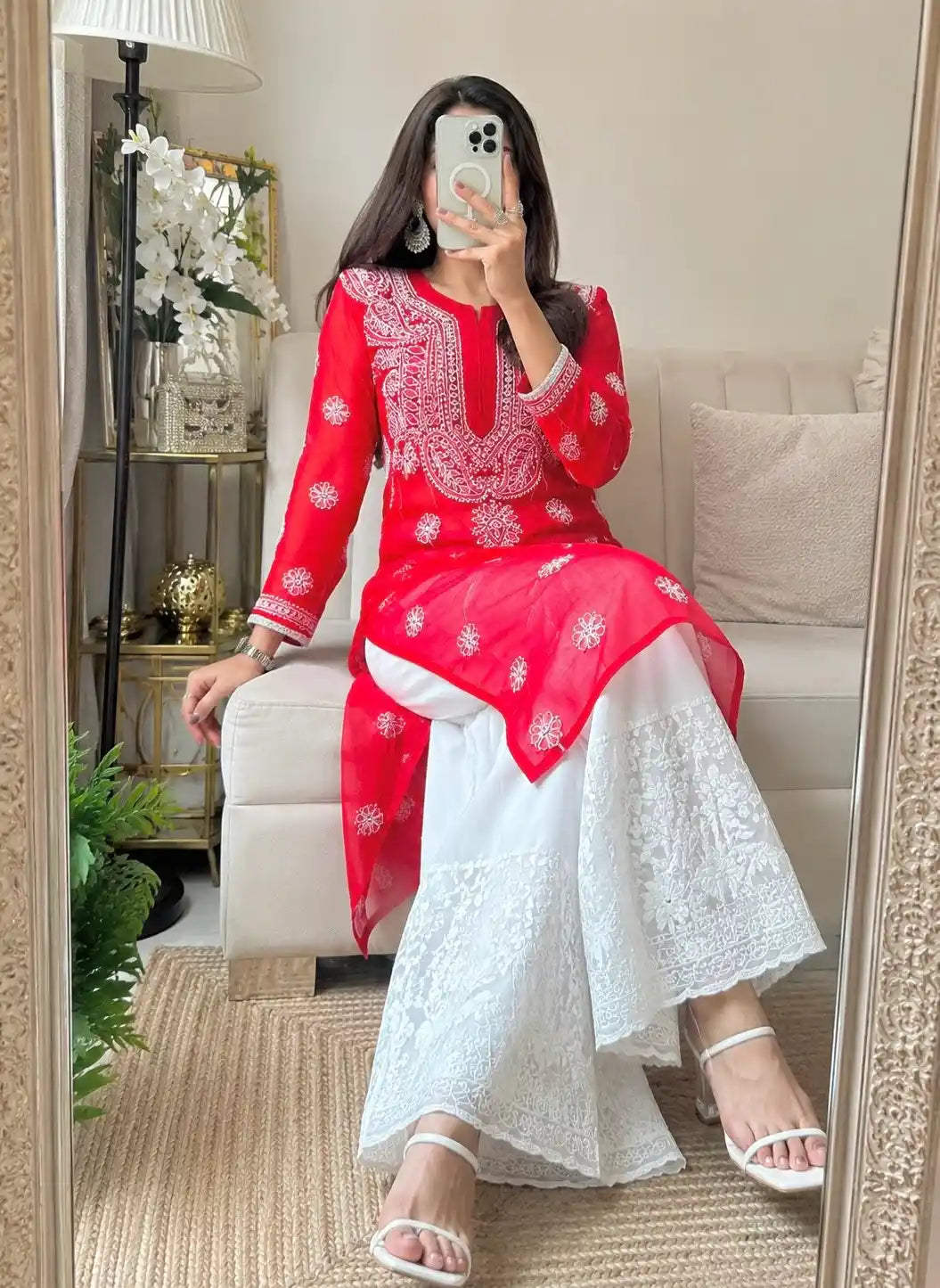 Scarlet Maroon Noor Chikan Kurta