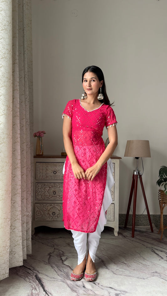 Swati's Hot Pink Embroidered Denim Gulnaz Kurta