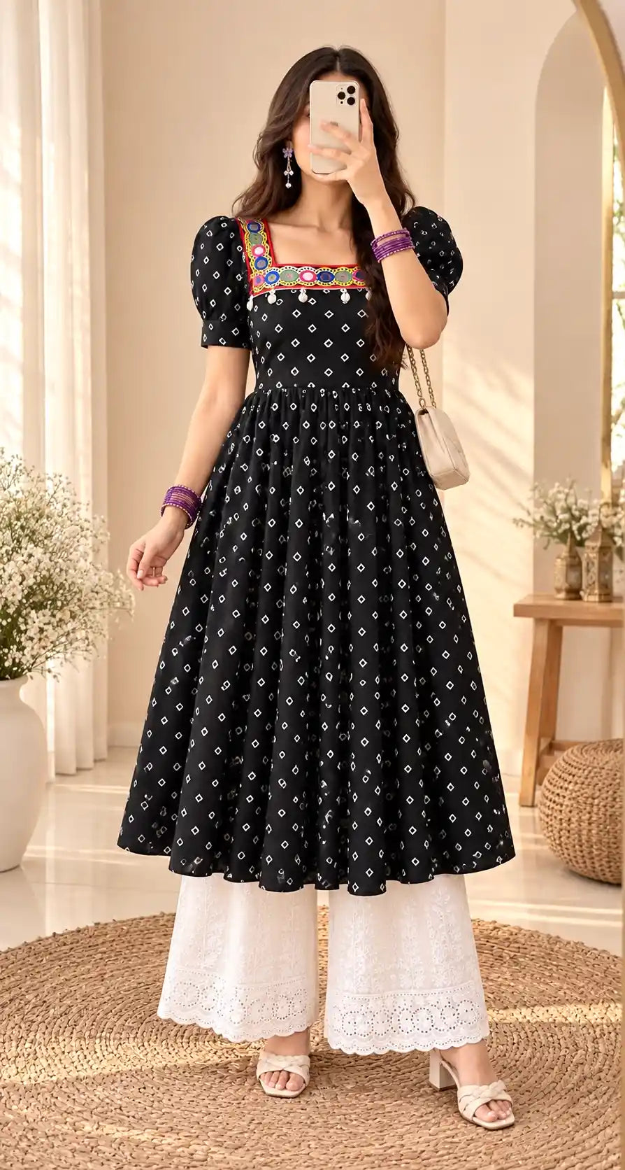 Black Bandhej Embroidered Gulnaz Kurta
