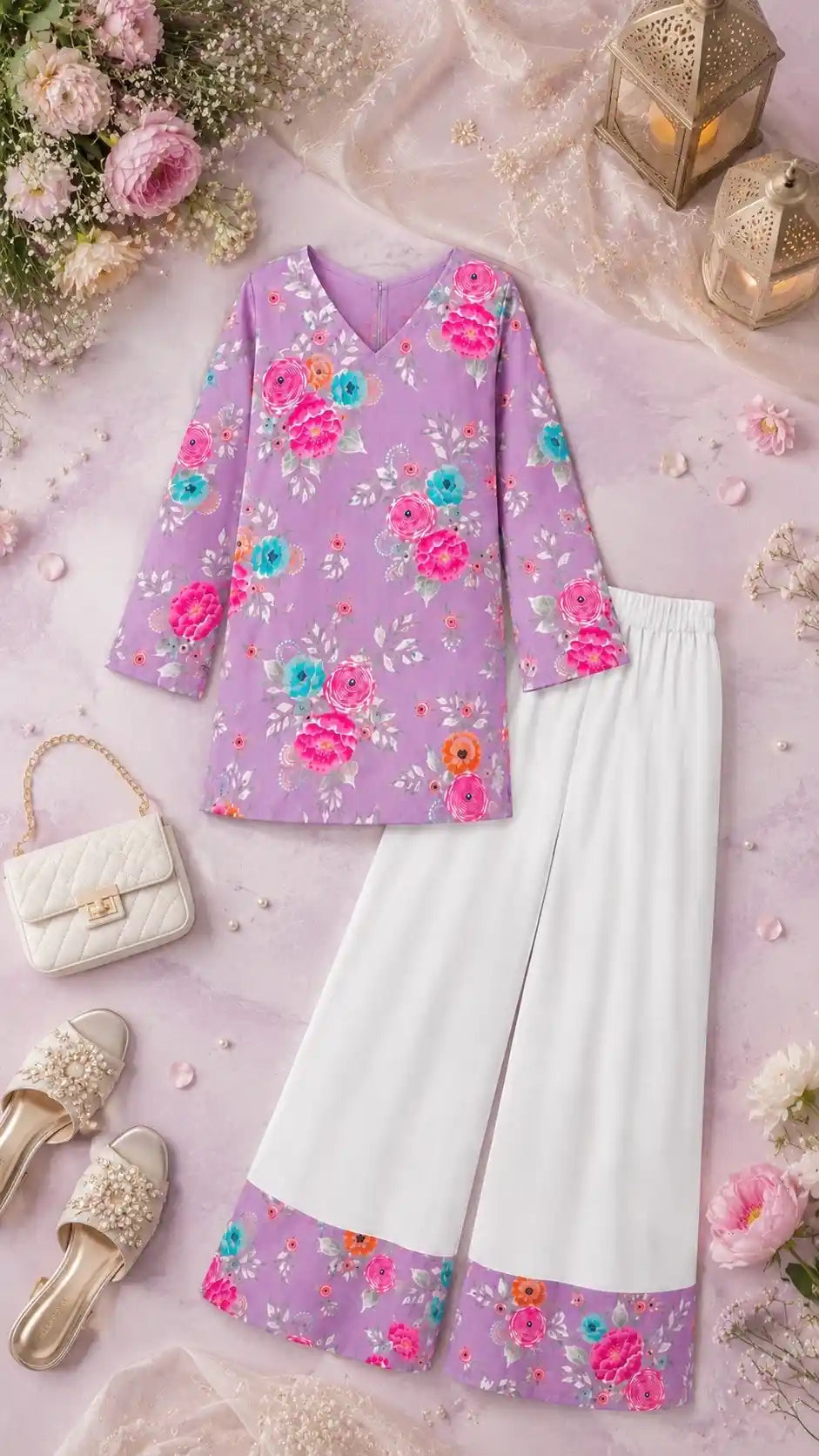 Lavender Blossom Printed Cord Set