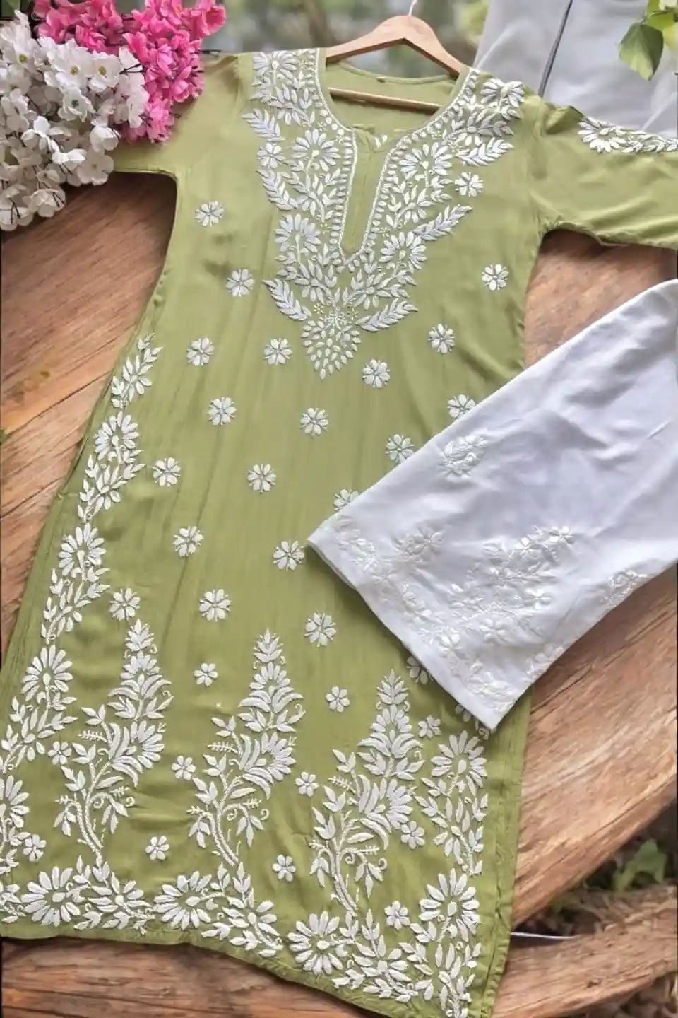 Blush Green Naaz Chikan Kurta