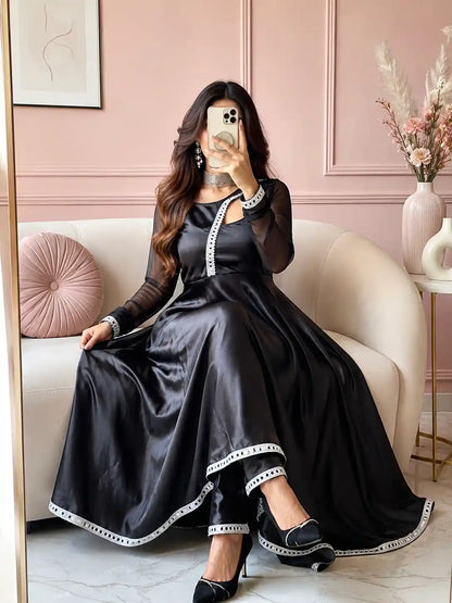 Jhalak Black Satin Gulnaz Ensemble