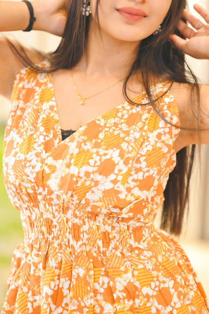 Batique Mustard Smoky Twirl Dress