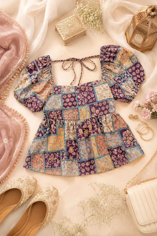 Vintage Mosaic Charm Peplum Top