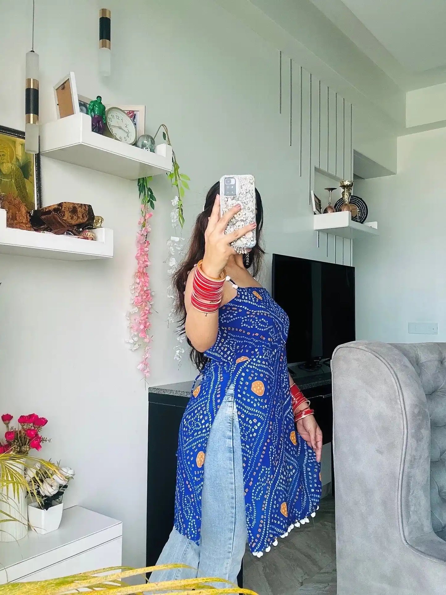 Blue Bandhej Back-Tie Top