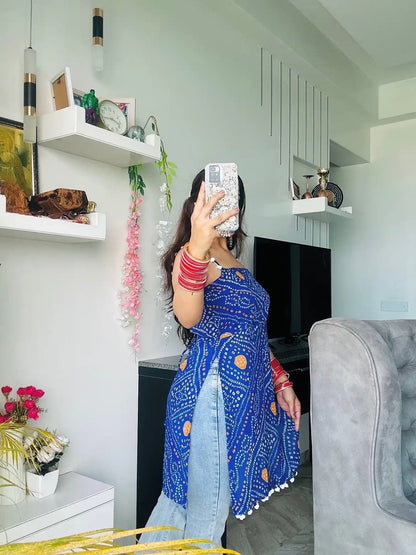 Blue Bandhej Back-Tie Top