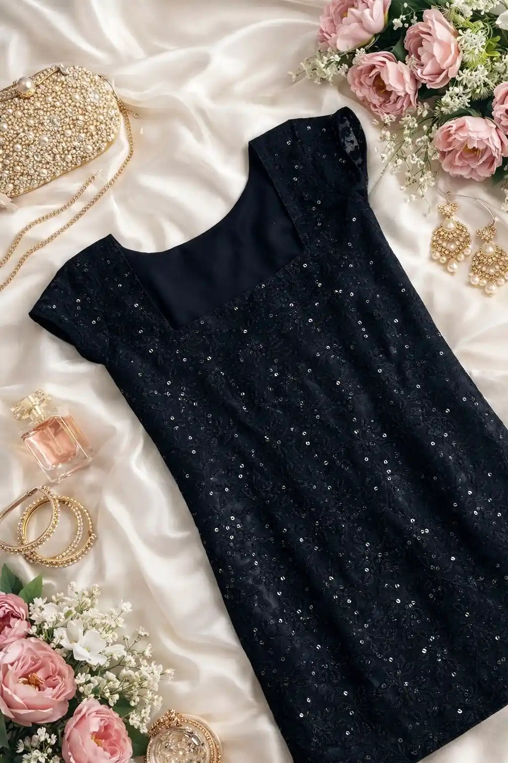 Gulnaz Black Sequin Embroidered Kurti