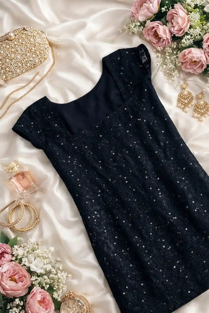 Gulnaz Black Sequin Embroidered Kurti