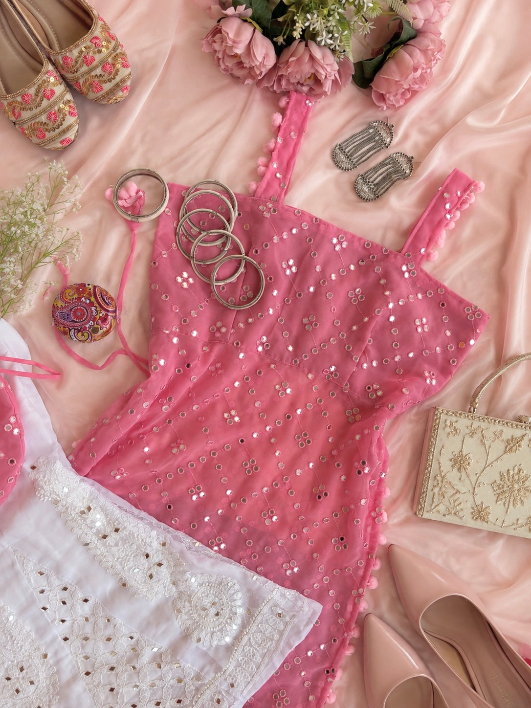 Shimmer Peach Embroidered Gulnaz Kurta