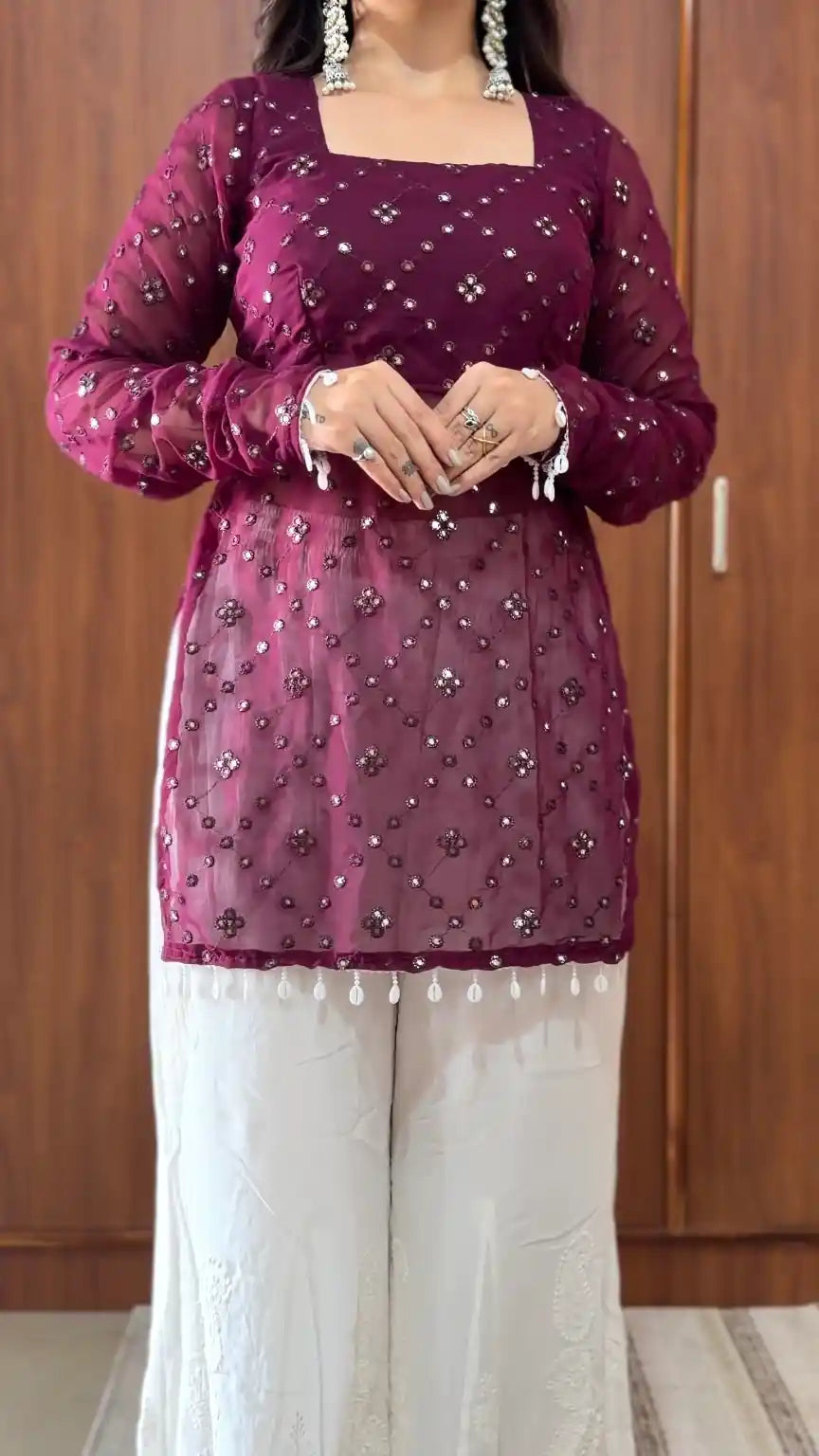 Vintage Wine Gulnaz Embroidered Kurta