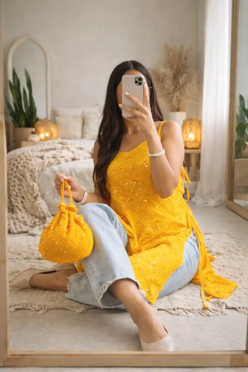 Sunrise Yellow Mirror Gulnaz Kurta