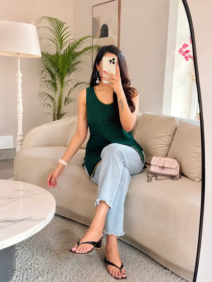 Emerald Green Sequence Short Kurta