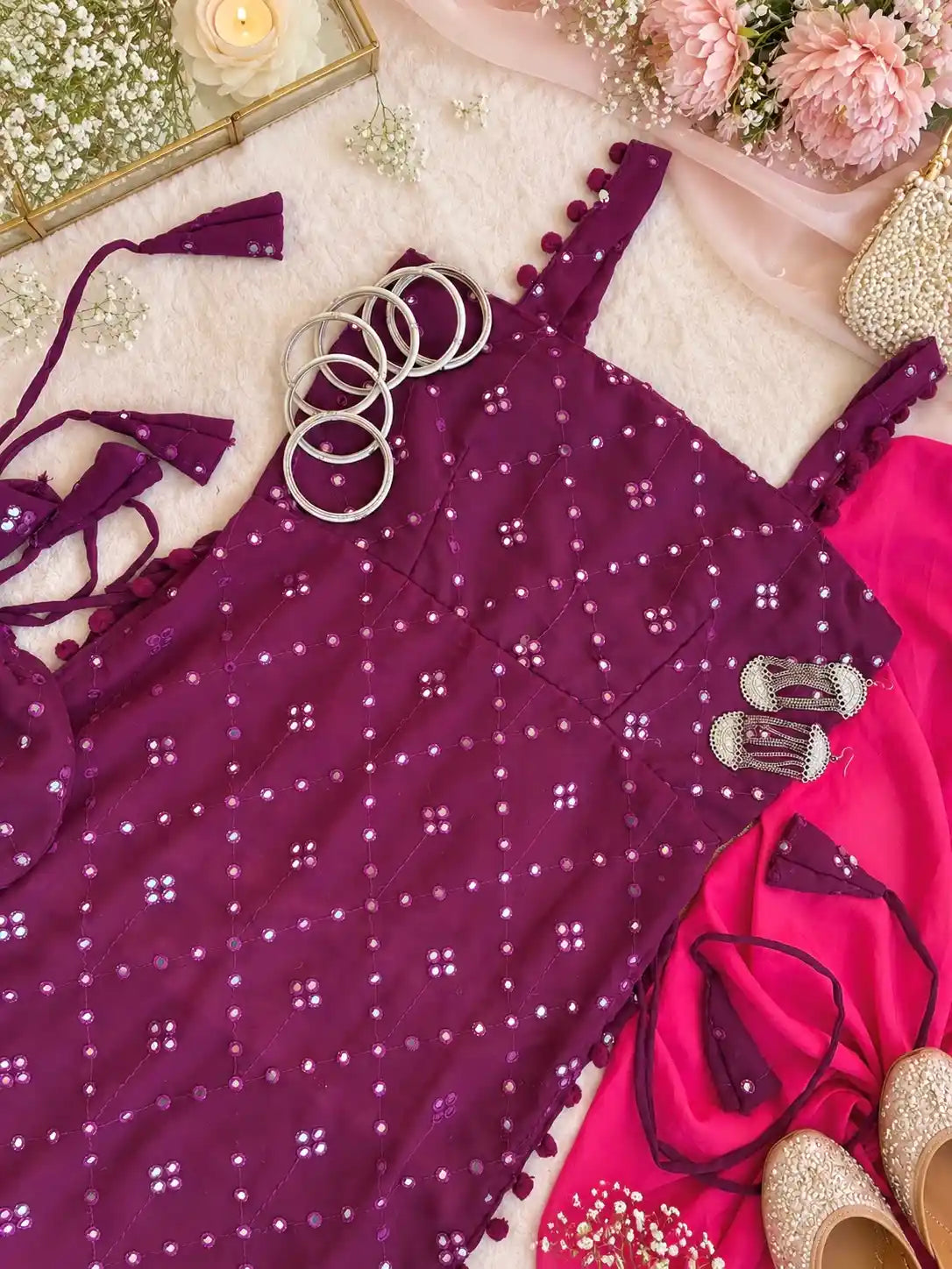 Shimmer Wine Embroidered Gulnaz Kurta