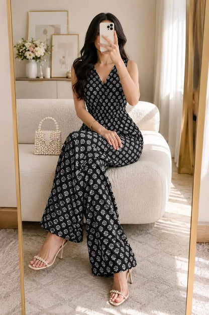 Chic Black Block Print Jumpsuit